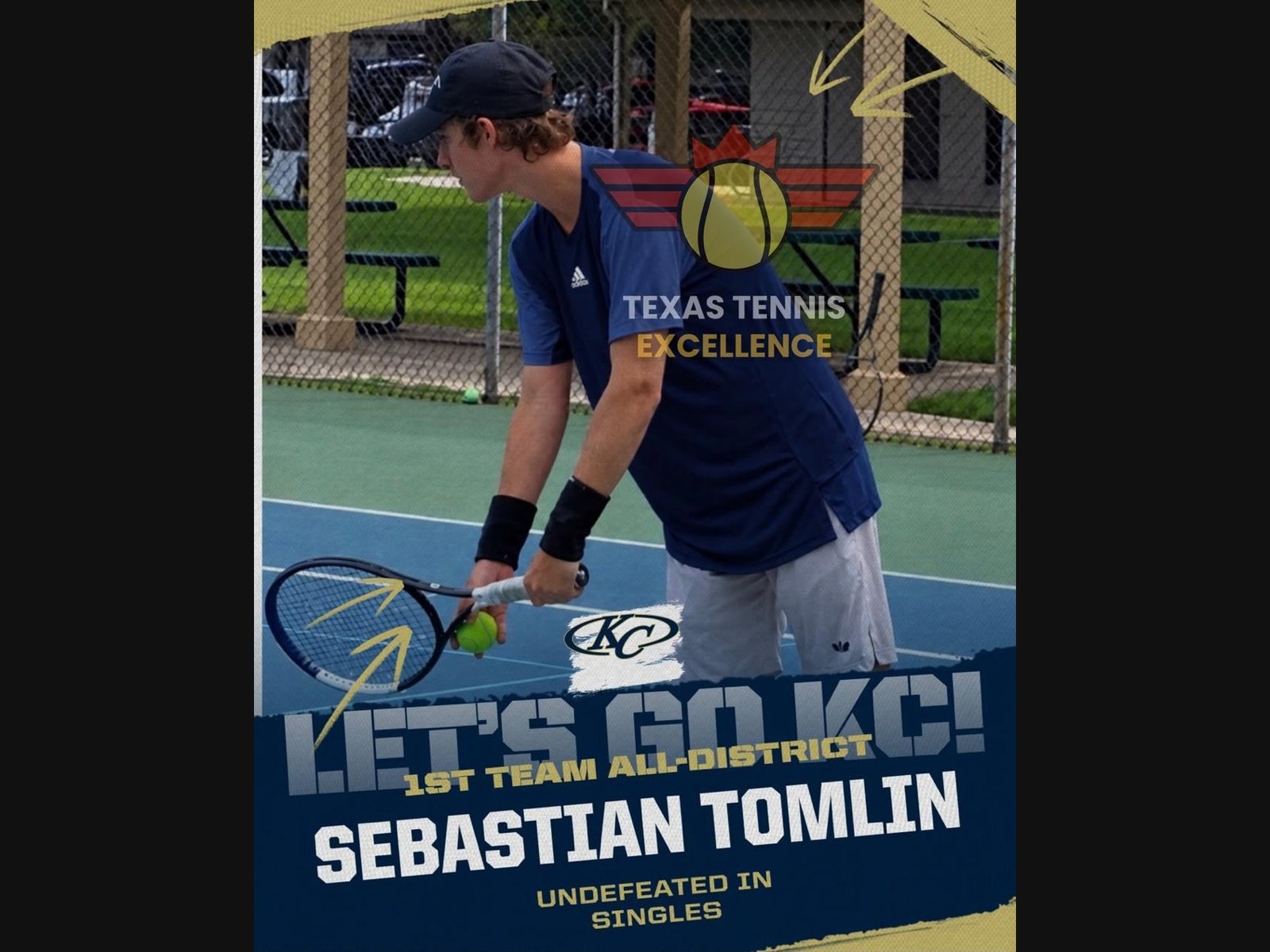 Sebastian Tomlin, 1st Team All-District and undefeated in singles, trained by Texas Tennis Excellence